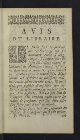 Avis du libraire.