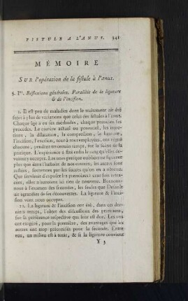Mémoire sur l'opération de la fistule à l'anus.