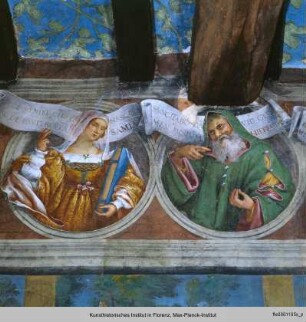 Szenen aus dem Leben der Heiligen Barbara, Brigitta und Katharina : Medaillons mit Heiligen, Sibyllen und Prophetenhalbfiguren