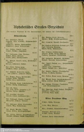 Häuserbuch : Alphabetisches Straßen-Verzeichnis