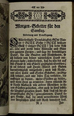 Morgen-Gebetter für den Samstag.
