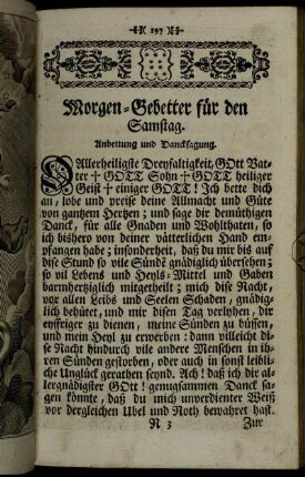Morgen-Gebetter für den Samstag.