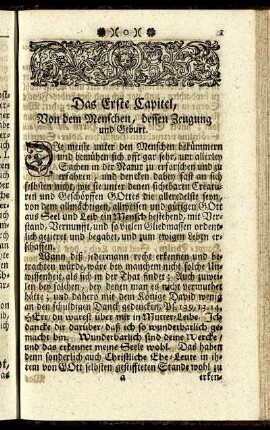 Das Erste Capitel, Von dem Menschen, dessen Zeugung und Geburt.