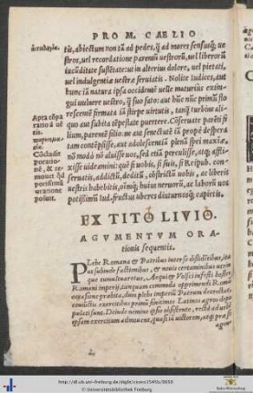 Ex Tito Livio Agumentum Orationis sequentis