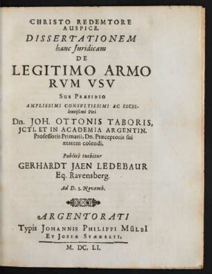 ... Dissertationem hanc Iuridicam De Legitimo Armorum Usu ...