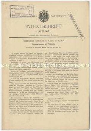Patentschrift über Transportwagen mit Feldküchen, Patent-Nr. 21146