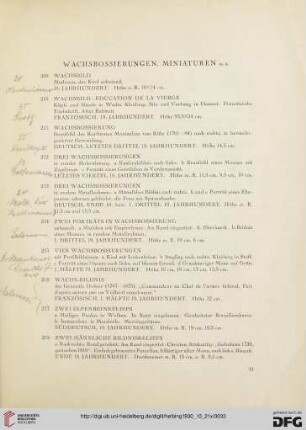 Wachsbossierungen, Miniaturen (Nr. 209-230)