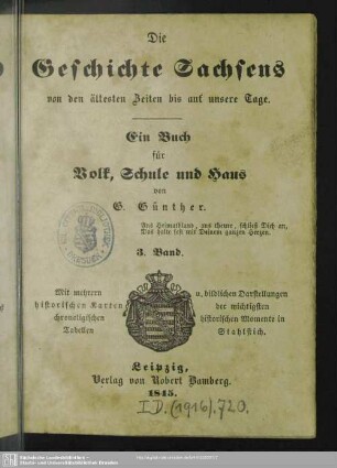 3: Die Geschichte Sachsens von den ältesten Zeiten bis auf unsere Tage : ein Buch für Volk, Schule und Haus
