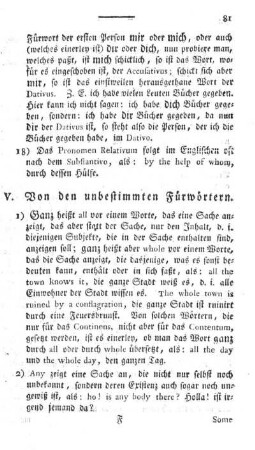 V. Von den unbestimmten Fürwörtern