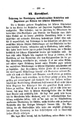 Sprechsaal : Äußerung der Vereinigung mecklenburgischer Architekten [sic] und Ingenieure zur Reform des höheren Schulwesens