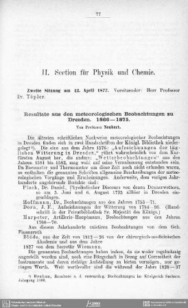 Resultate aus den meteorologischen Beobachtungen zu Dresden 1866 - 1875