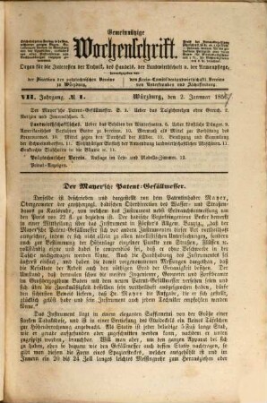 Gemeinnützige Wochenschrift : Organ für Technik, Volkswirthschaft u. Armenpflege. 7. 1857