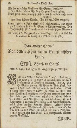 Das andere Capitel. Von denen Churfürsten Ernestinischer Linie.