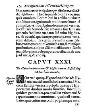 Capvt XXXI. De Hypochondriacorum & Hystericarum Ecstasi siue Melancholia attonita.
