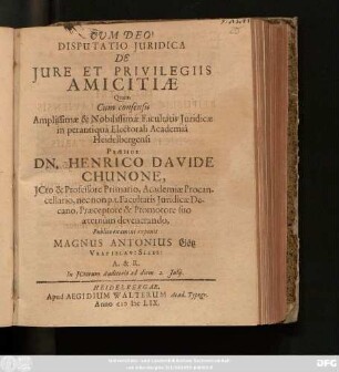 Disputatio Iuridica De Iure Et Privilegiis Amicitiae