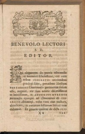 Benevolo Lectori S.D. Editor.