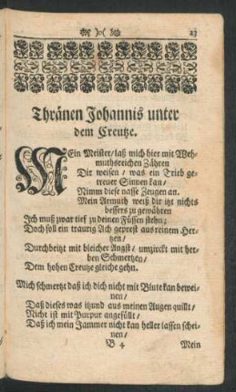 Thränen Johannis unter dem Creutze.