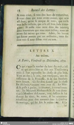 Lettre X. Au même. A Paris, Vendredi 19. Décembre, 1670