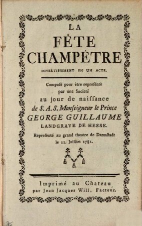 La Fête champêtre : divertissement en un acte