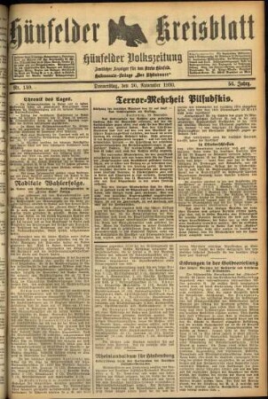 Ausgabe vom Donnerstag, den 20. November 1930.