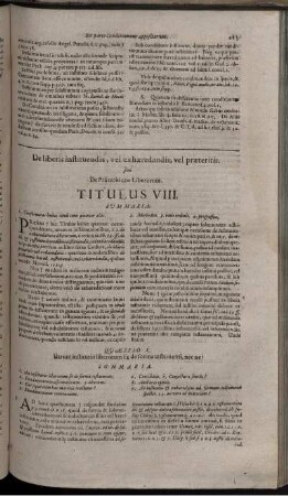 De liberis instituendis, vel exhaeredandis, vel praeteritis. sive De Praeteritione Liberorum. Titulus VIII.