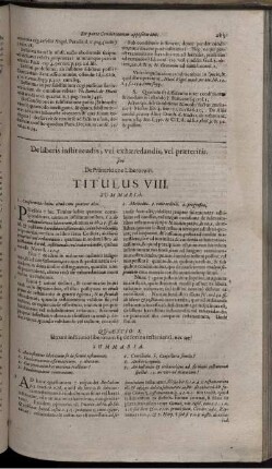 De liberis instituendis, vel exhaeredandis, vel praeteritis. sive De Praeteritione Liberorum. Titulus VIII.
