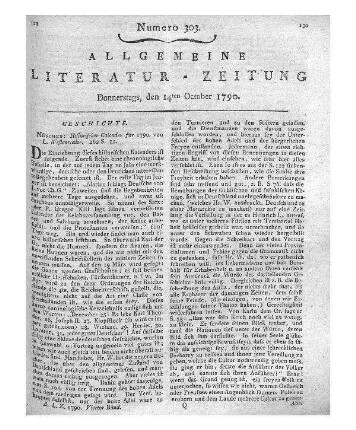 Westenrieder, L. v.: Historischer Calender. Für das Jahr 1790. München: Lindauer 1790