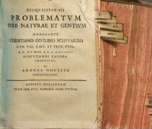 Disqvisitio III Problematvm Ivris Natvrae Et Gentivm