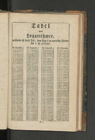 Tabel over Logarithmer, passende til heele Tal, som stige i naturlig Orden fra 1 til 10000.