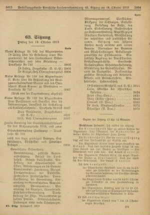 63. Sitzung, Freitag den 10. Oktober 1919