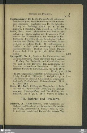 III. Färberei und Druckerei