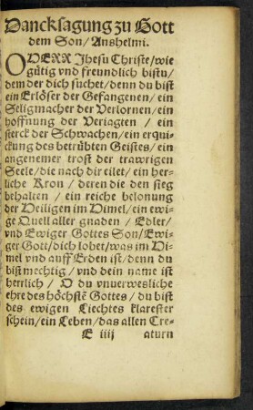 Dancksagung zu Gott dem Son/ Anshelmi.