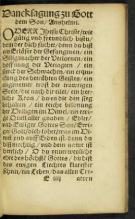 Dancksagung zu Gott dem Son/ Anshelmi.