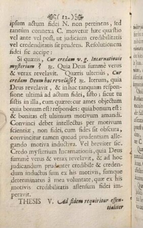 Thesis V. Ad fidem requiritur essentialiter judicium evidens credibilitatis.