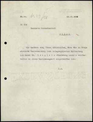DAI Athen an Deutsche Gesandtschaft