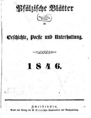 Wochenblatt für die Amtsbezirke Zweibrücken, Homburg und Cusel. 1846, 1846 = Jg. 28
