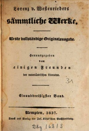 Lorenz v. Westenrieder's sämmtliche Werke, 31. Abriss der bayerischen Geschichte ; [Teil 1]
