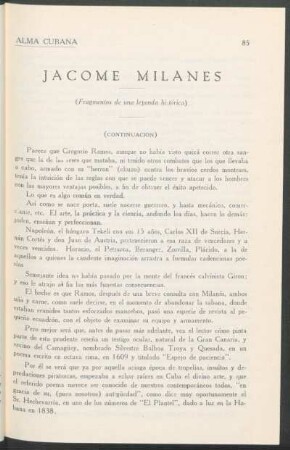 Jácome Milanés - (Continuación) : Fragmentos de una leyenda histórica.