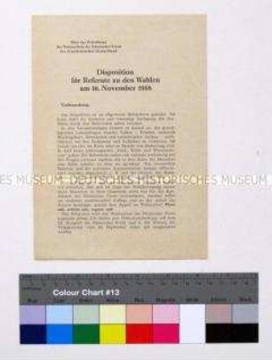 Flugschrift mit einer Rede-Disposition der Nationalen Front in Vorbereitung der Volkskammerwahl 1958