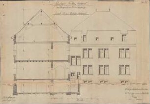 Schulhausneubau Hofweier; Querschnitt und Hofansicht