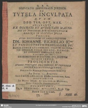 Dispvtatio Inavgvralis Jvridica De Tvtela Incvlpata