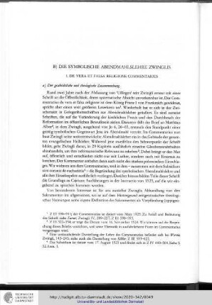 B. Die symbolische Abendmahlslehre Zwinglis