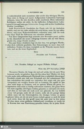 Dorothea von Schlegel an August Wilhelm von Schlegel, Wien, 08.11.1808