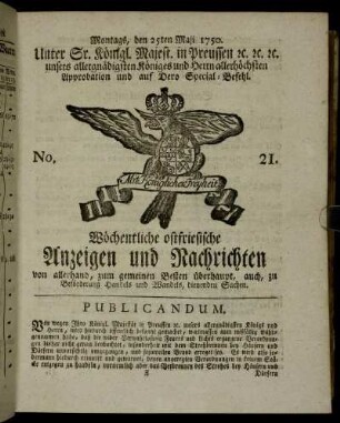 No. 21. Montags, den 25ten Maii 1750.