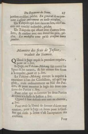 Memoire des frais de justice traduit du Siamois