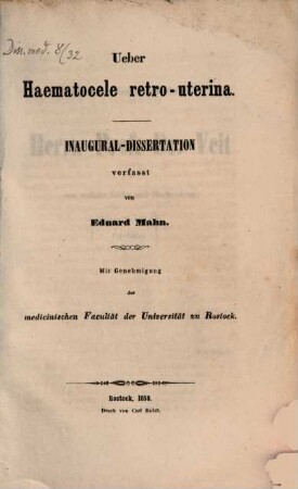 Über Haematocele retro-uterina : (Inaug. Diss.)