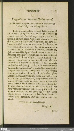 IX. Bongarsius ad Senatum Norimbergens.