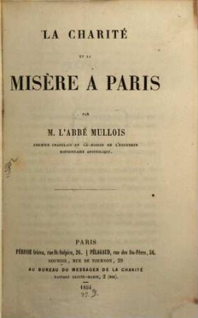 La charité et la misère à Paris, 1