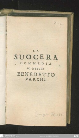 La Suocera : commedia di Messer Benedetto Varchi