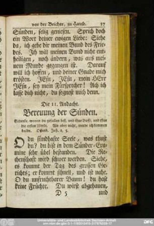 Die 11. Andacht. Bereuung der Sünden.